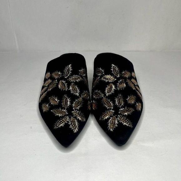 Amanda Blu Mariah Suede Mules Slip On Black & Gold Decorative - Picture 3 of 8